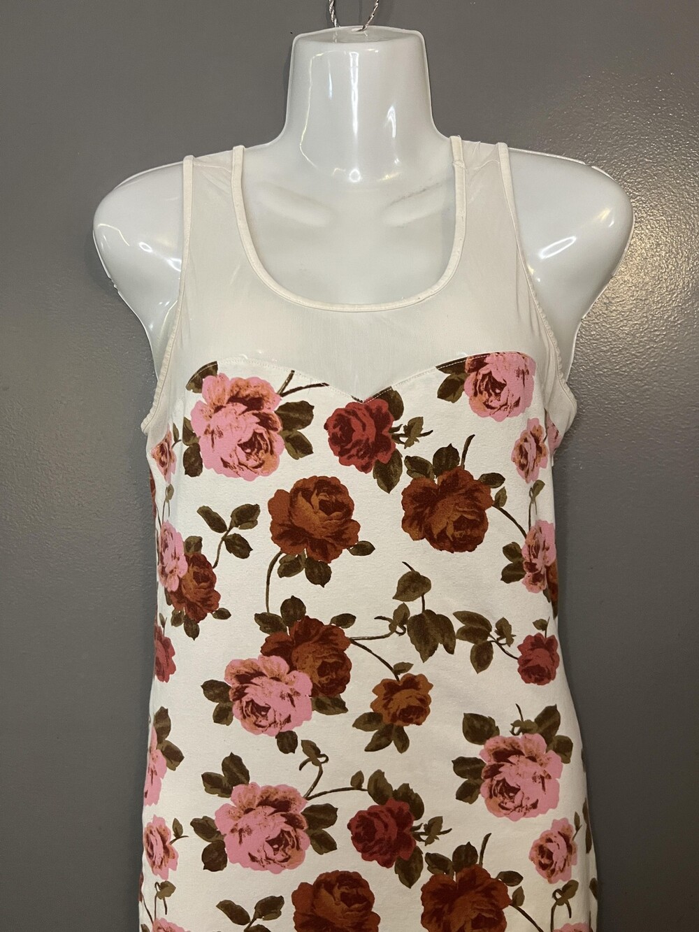 Forever 21 Dress Womens Medium White Floral Tank Sleeveless Bodycon Mini